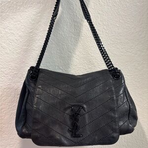 Yves Saint Laurent Dark Gray Chevron Shoulder Bag